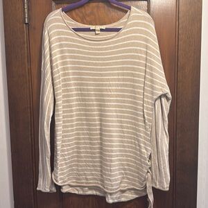 Michael Kors Women’s Tan White Stripe Pullover Sweater Ties On The Side